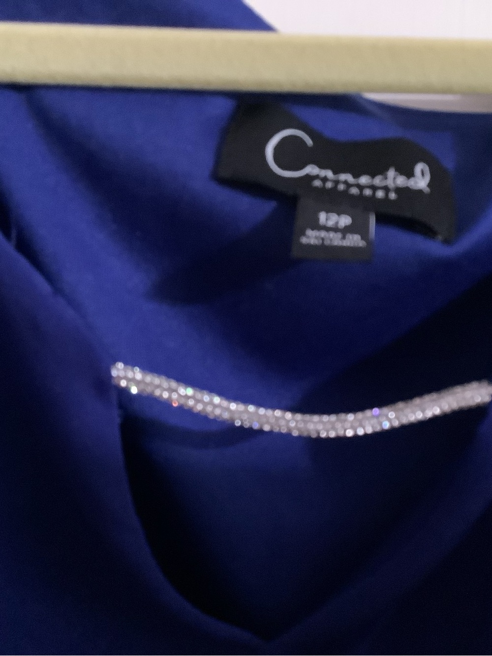 Connected Apparel Royal Blue V-Neck Blouse with Crystal Trim